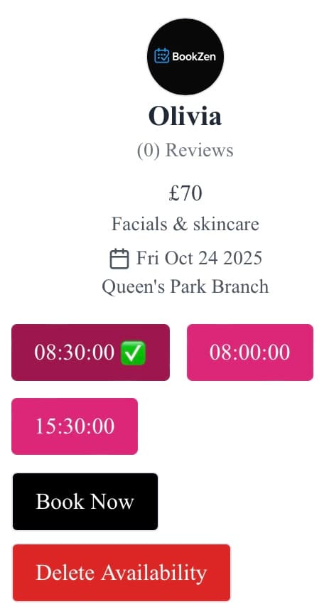 Online booking interface